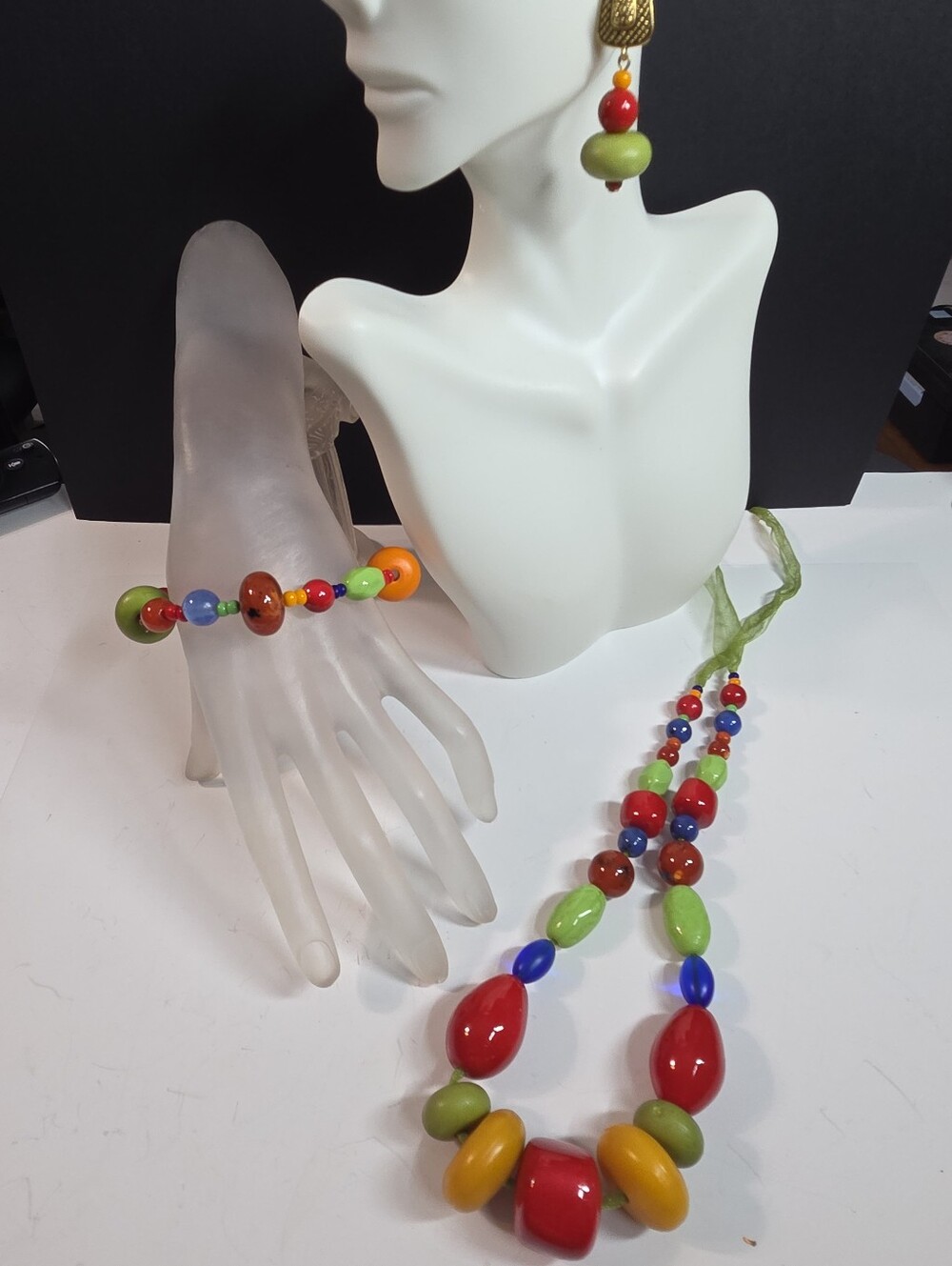 fruit salad multi beaded bright colored artisan necklace earring bracelet set